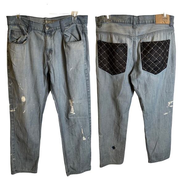 Royal Linx Other - Distressed Y2K Royal Linx Straight Leg Jeans Quilted Black Pockets Men's Size 38